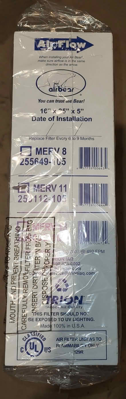 Photo of free 16 x 25 x 5 Inch MERV 11 Air Filter (Cherry Valley, MA) #1