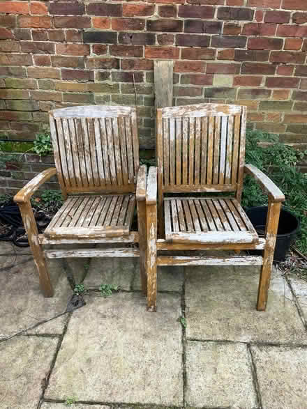 Photo of free Pair of wooden outdoor chairs (Christchurch park area) #1