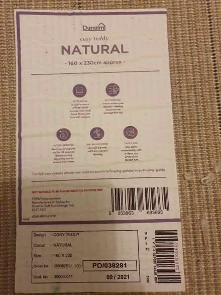Photo of free Dunelm rug 160 x 230 natural (NR5) #2
