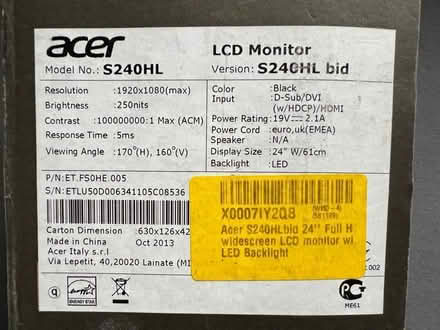 Photo of free Acer 24” Monitor (WOODNEWTON, Nr. OUNDLE) #2