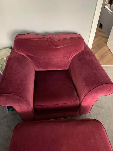 Photo of free Large purple velvet armchair & footstool (Hampsthwaite HG3) #1