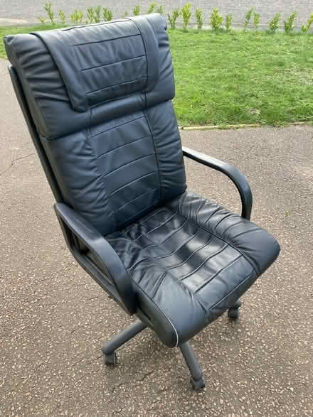 Photo of free Black leather desk chair (Woodbridge IP12) #1