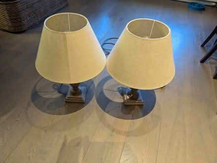 Photo of free set of two vintage wooden candlestick table lamps - pair set (Chelsea SW10) #2