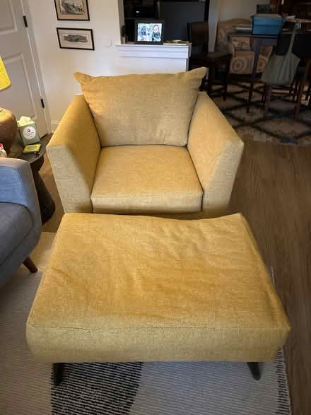 Photo of free Big yellow chair with ottoman (Belle Mead NJ 08502) #1