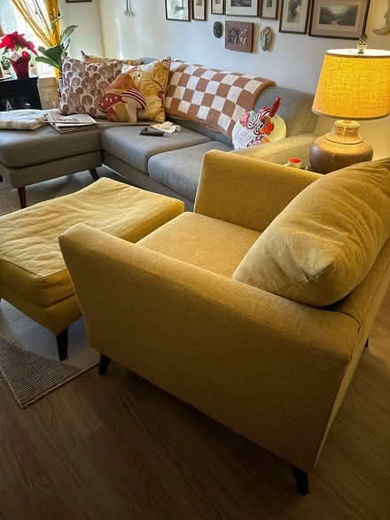 Photo of free Big yellow chair with ottoman (Belle Mead NJ 08502) #2