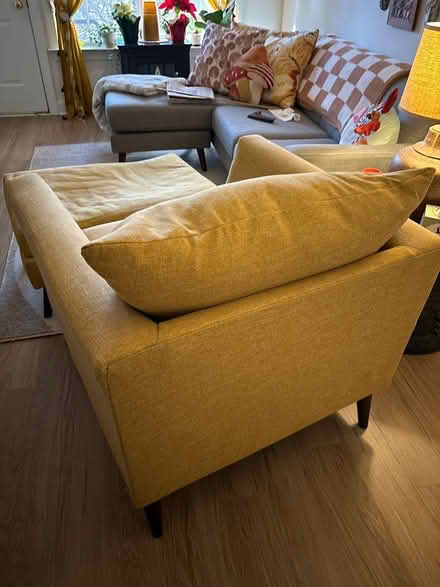 Photo of free Big yellow chair with ottoman (Belle Mead NJ 08502) #3