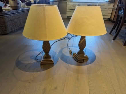 Photo of free set of two vintage wooden candlestick table lamps - pair set (Chelsea SW10) #1