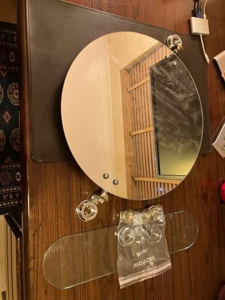 Photo of free Round bathroom mirror and matching glass shelf (Beaconsfield HP9) #1