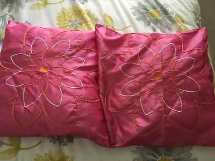 Photo of free pair pink bedroom cushions (near leigh sinton road) #1