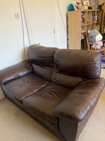 Photo of free 2 Seater Brown Leather Sofa (Woughton on the Green MK6) #1