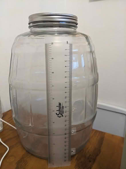 Photo of free Large glass jar barrel-shaped (Inwood, Manhattan) #1