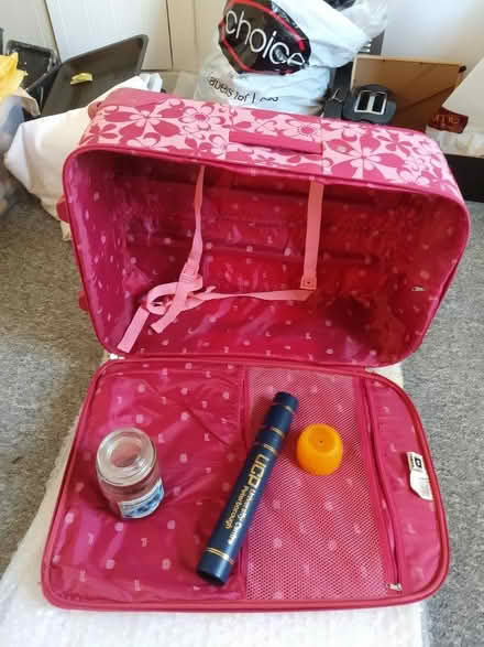 Photo of free 2 wheeled suitcase, candles, tube (Cambridge, off Newmarket rd) #1