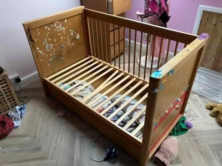 Photo of free M&S cot bed, solid but well used (Oakwood LS8) #1
