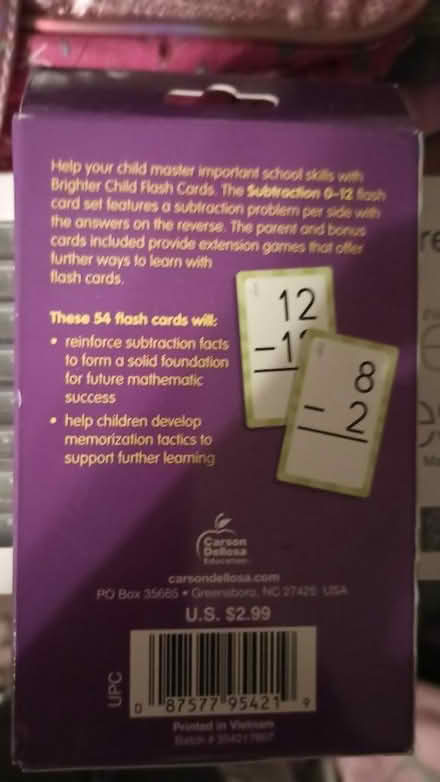 Photo of free Subtraction Flash Cards (75237) #2