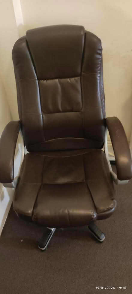 Photo of free Brown faux leather office chair (South Kensington SW10) #2