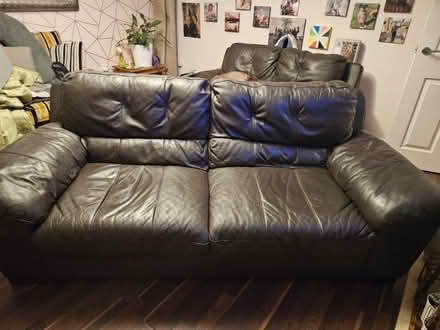 Photo of free Large brown leather sofa. (Harbury CV33) #1