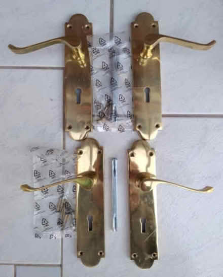 Photo of free Brass indoor door handles, 2 sets (Woosehill RG41) #1