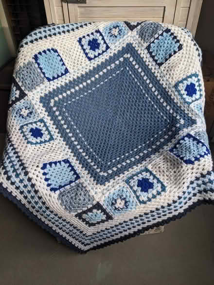 Photo of free Blue and White crochet throw (Stilton) #1