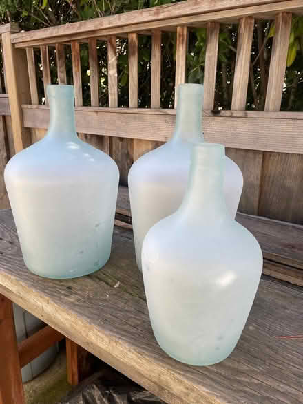 Photo of free 3 sea foam colored glass bottles (San Rafael CA) #1