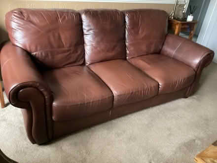 Photo of free Brown leather 3 seater sofa (Hillmorton CV21) #1