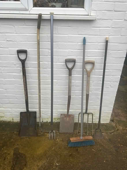 Photo of free Garden spade, fork, brush, hoe (Dunstable) #1