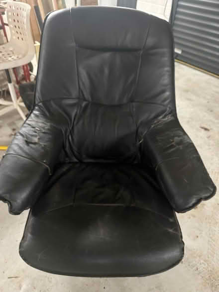 Photo of free Black Leather easy chair and stool (Camelford PL32) #3