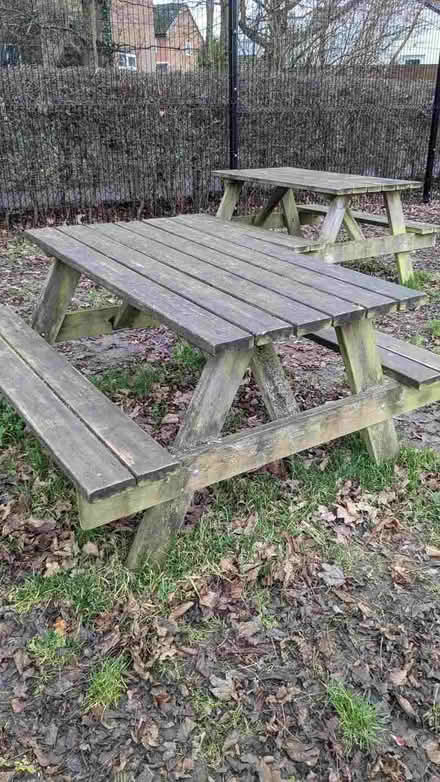 Photo of free 7 garden benches. Need collecting from school in St Albans (Marshalswick AL4) #1