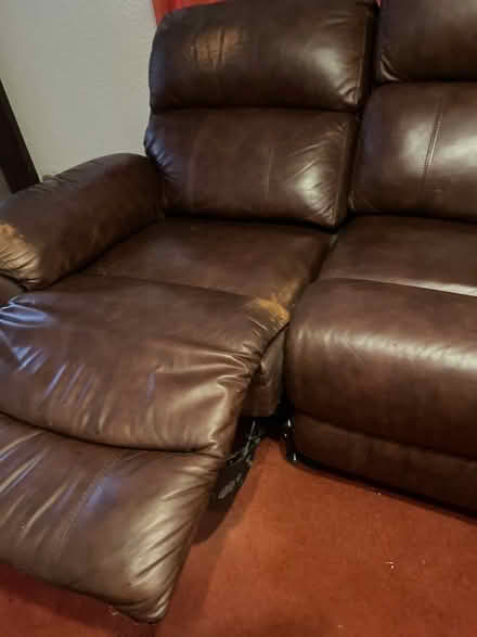 Photo of free Recliner double sofa brown leather (Letchworth) #2