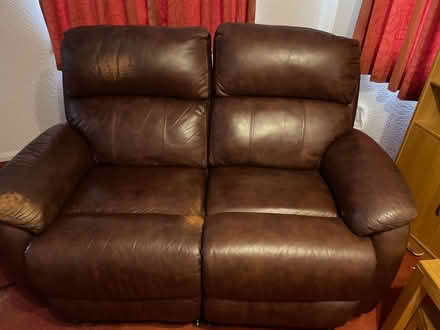 Photo of free Recliner double sofa brown leather (Letchworth) #1