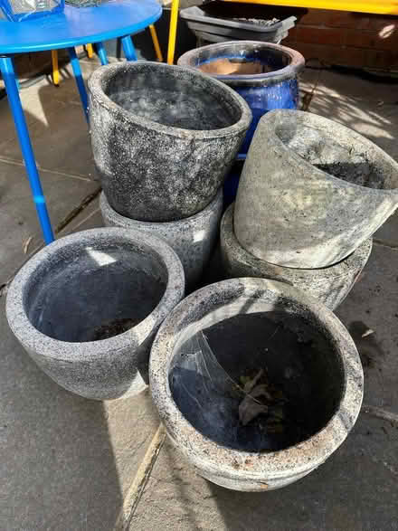 Photo of free Pots! Six grey and two blue ceramic pots. (Brook Street CM14) #1