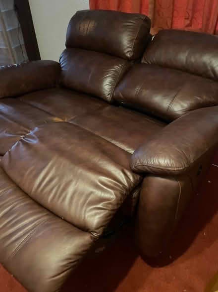 Photo of free Recliner double sofa brown leather (Letchworth) #3