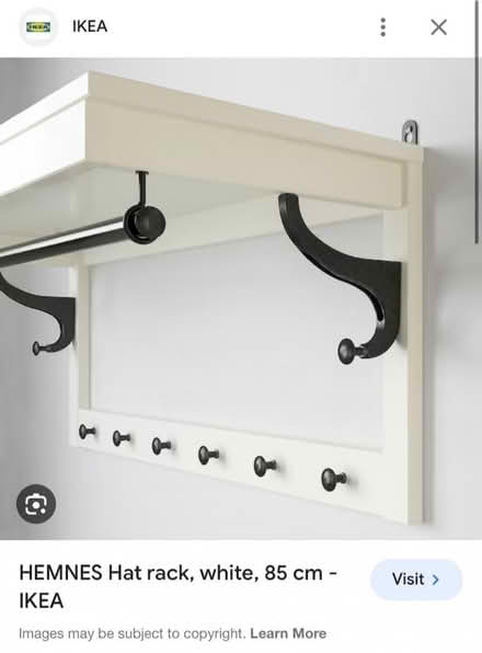 Photo of free IKEA white HEMNES shelf, hanging & hooks. Unopened (Chiswick W4) #2