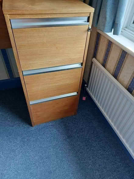 Photo of free Teak coloured wooden filing cabinet (Southborough TN4) #1