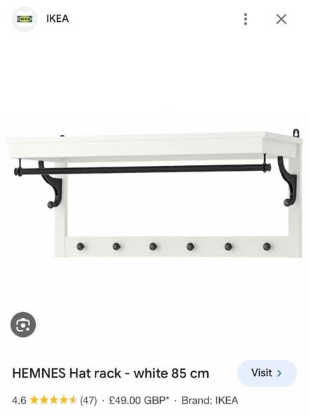 Photo of free IKEA white HEMNES shelf, hanging & hooks. Unopened (Chiswick W4) #3