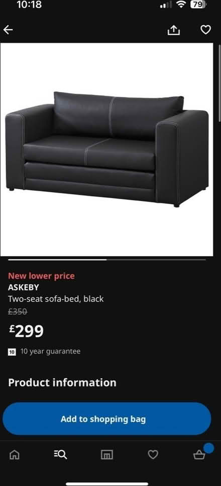 Photo of free Black 2 seater sofa bed from IKEA (Croydon) #1