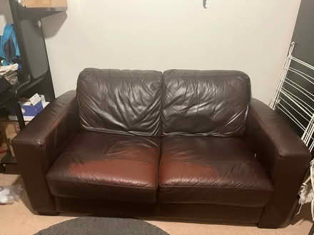 Photo of free 2 seater black leather sofa (Croydon) #2