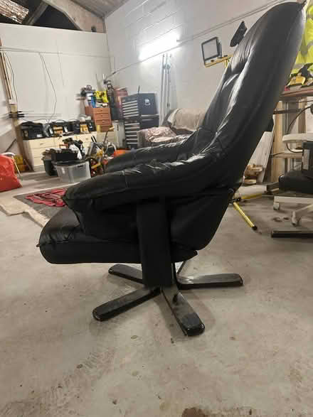 Photo of free Black Leather easy chair and stool (Camelford PL32) #4