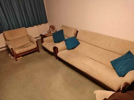 Photo of free Settee (wooden frame 3-piece suite) (Tavistock Avenue ST16) #2