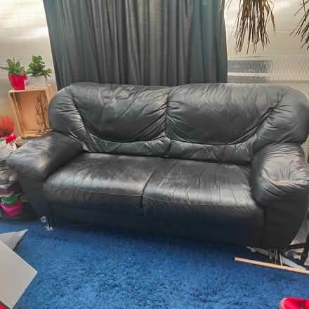 Photo of free Black leather sofa (Aldwick PO21) #3
