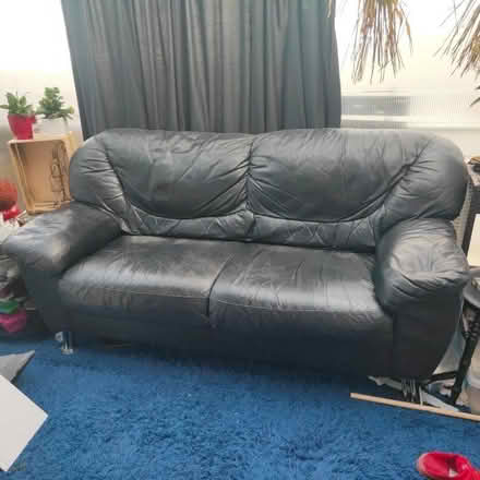 Photo of free Black leather sofa (Aldwick PO21) #2
