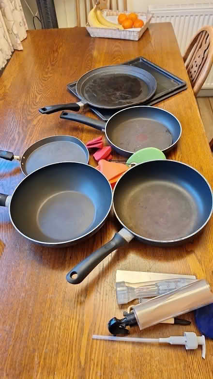 Photo of free Frying Pans/Silicone Oven Mitts (Cheltenham) #1
