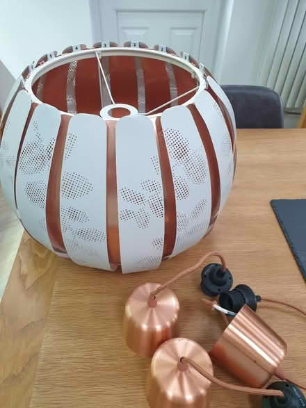 Photo of free Ikea copper & white lamp shades with copper ceiling roses (Formby L37) #3