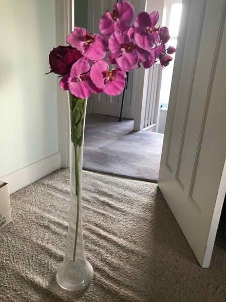 Photo of free Tall glass floor standing flower vase. (Strawberry Hill TW1) #1
