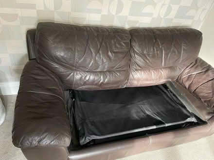 Photo of free Sofa bed- 2seater Brown leather (Anstey LE7) #1