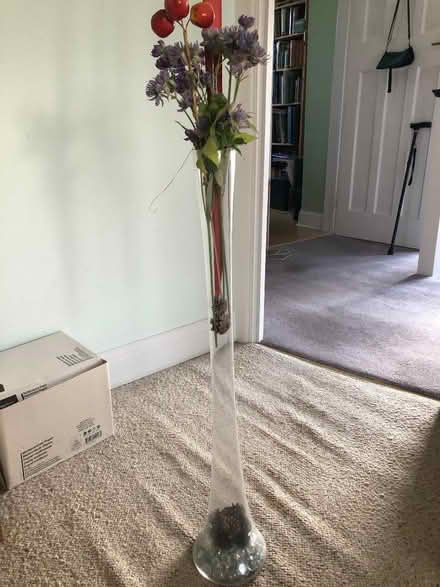 Photo of free Tall slender stem glass vase - floor standing (Strawberry Hill TW1) #1