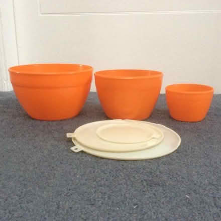 Photo of free Three Orange Plastic Bowls with Lids (AB15) #2
