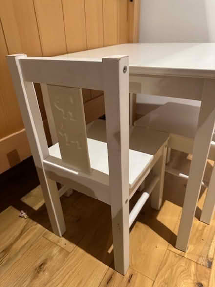 Photo of free White wooden kids table and 2 x chairs (Honley HD9) #1