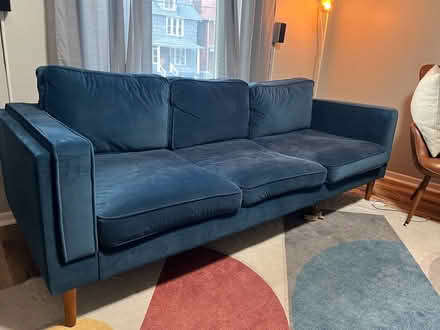 Photo of free Blue Velvet Couch (Near Nationwide Children’s) #1