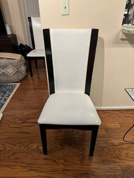 Photo of free 4 wood & white faux leather chairs (DuPont South) #4