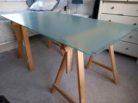Photo of free Glass topped IKEA desk with adjustable legs. (Hughenden Valley HP13) #1